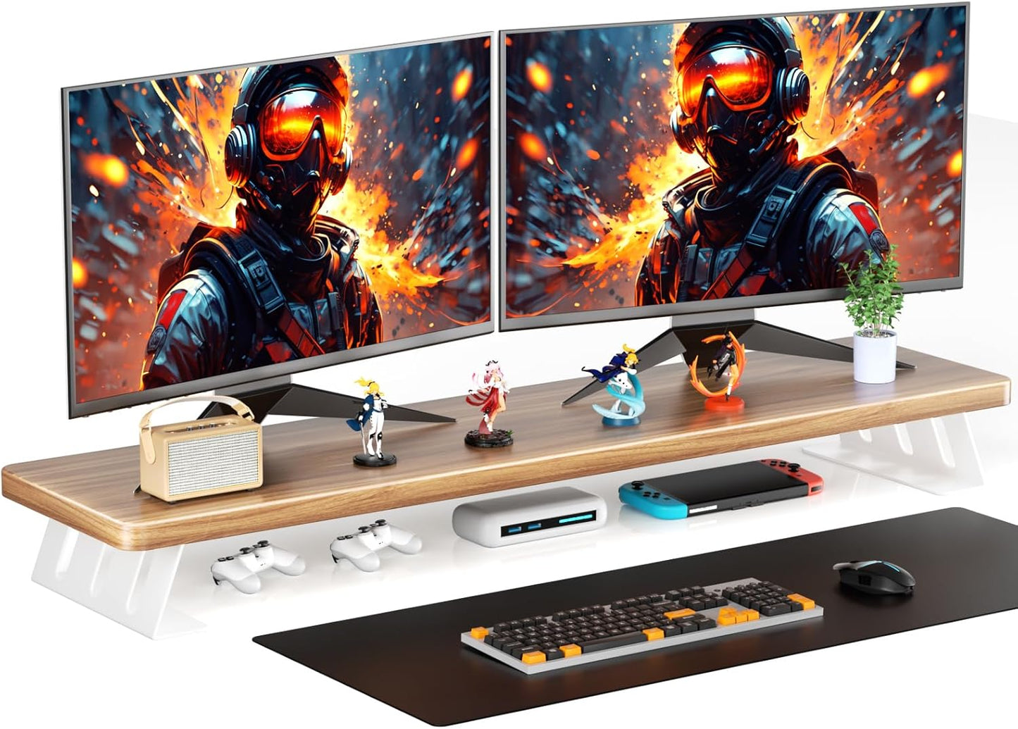 Monitor Stand Riser, 39 Inch Large Wood Monitor Stands for 2 Monitors
