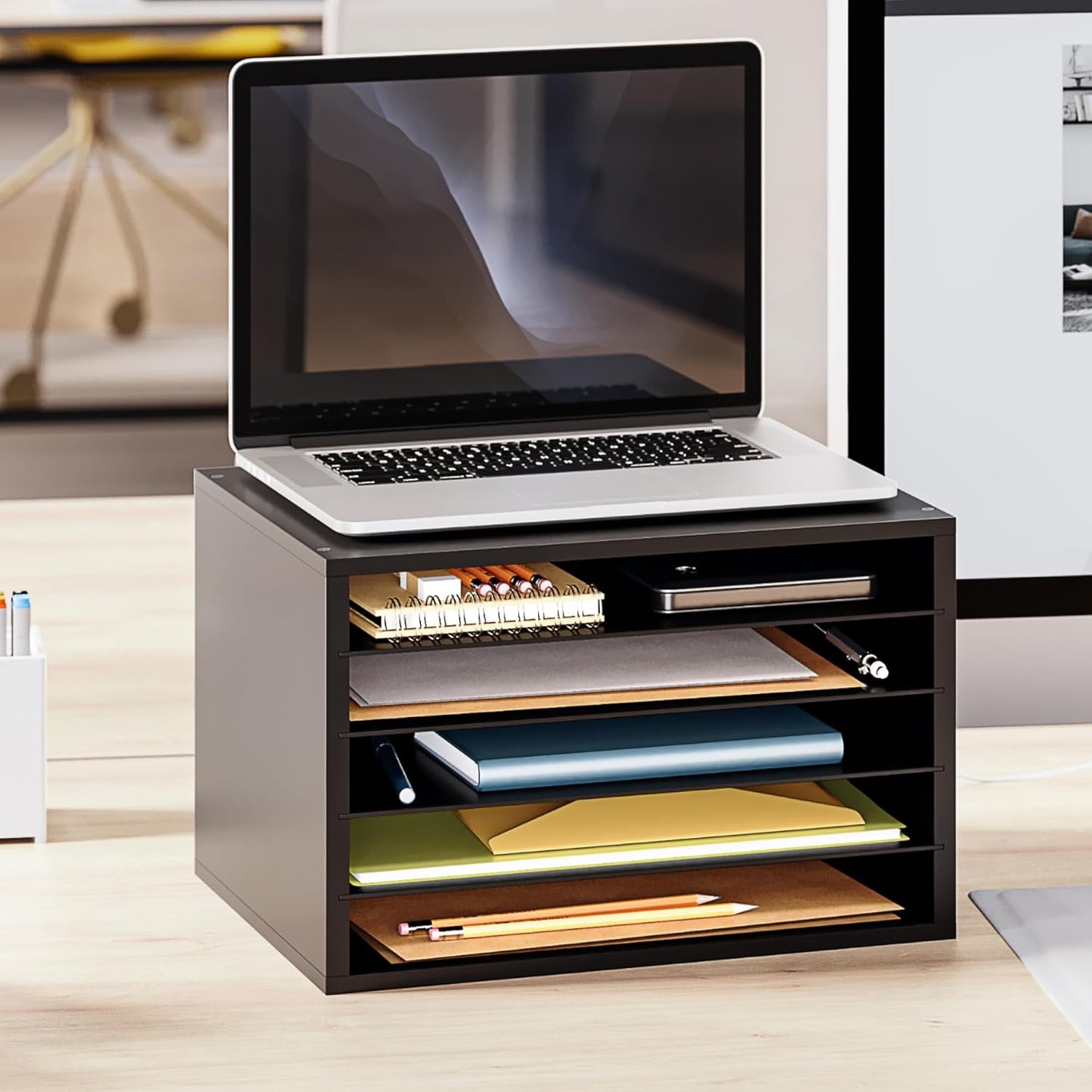 Ballucci 4-Tier Paper Organizer for Desk, Stackable Organizer Tray, Desk Storage Shelves, Stacking Letter Paper Tray Sorter for Classroom, Office, White