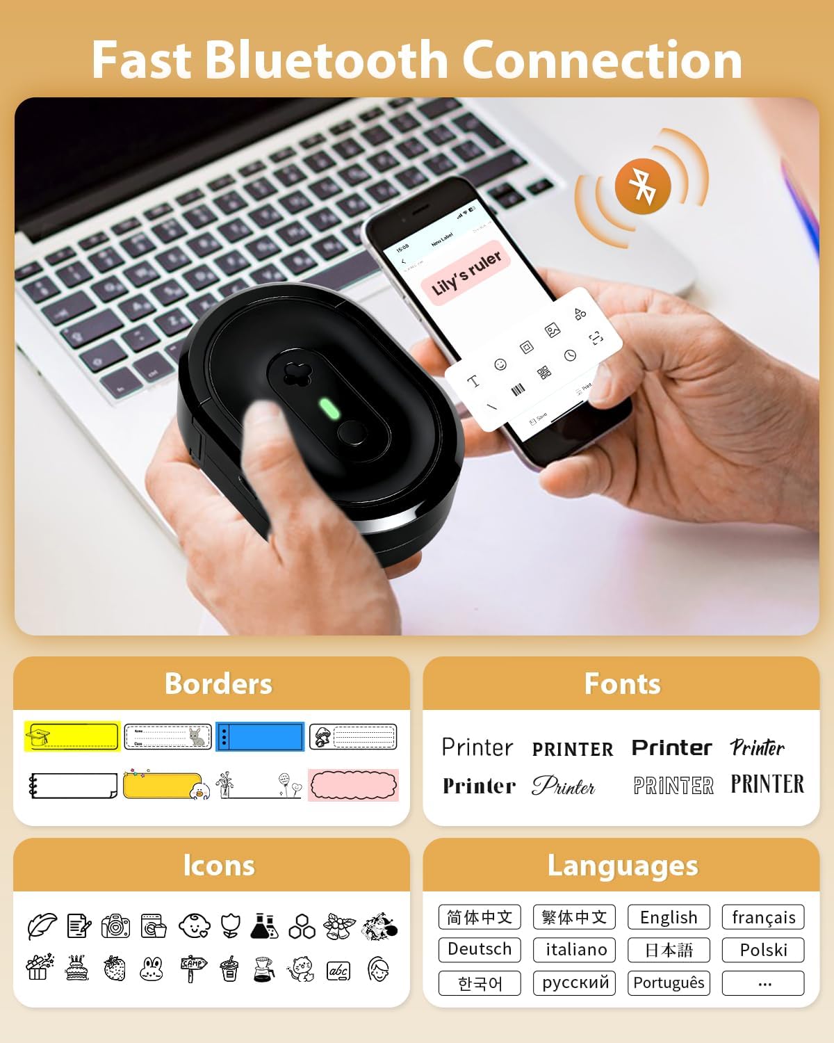 Label Maker Machine with Tape, N12 Portable Bluetooth Label Printer, Wireless Mini Label Makers Thermal Sticker with Multiple Templates for Home, Kitchen, School, Office Organization, Green