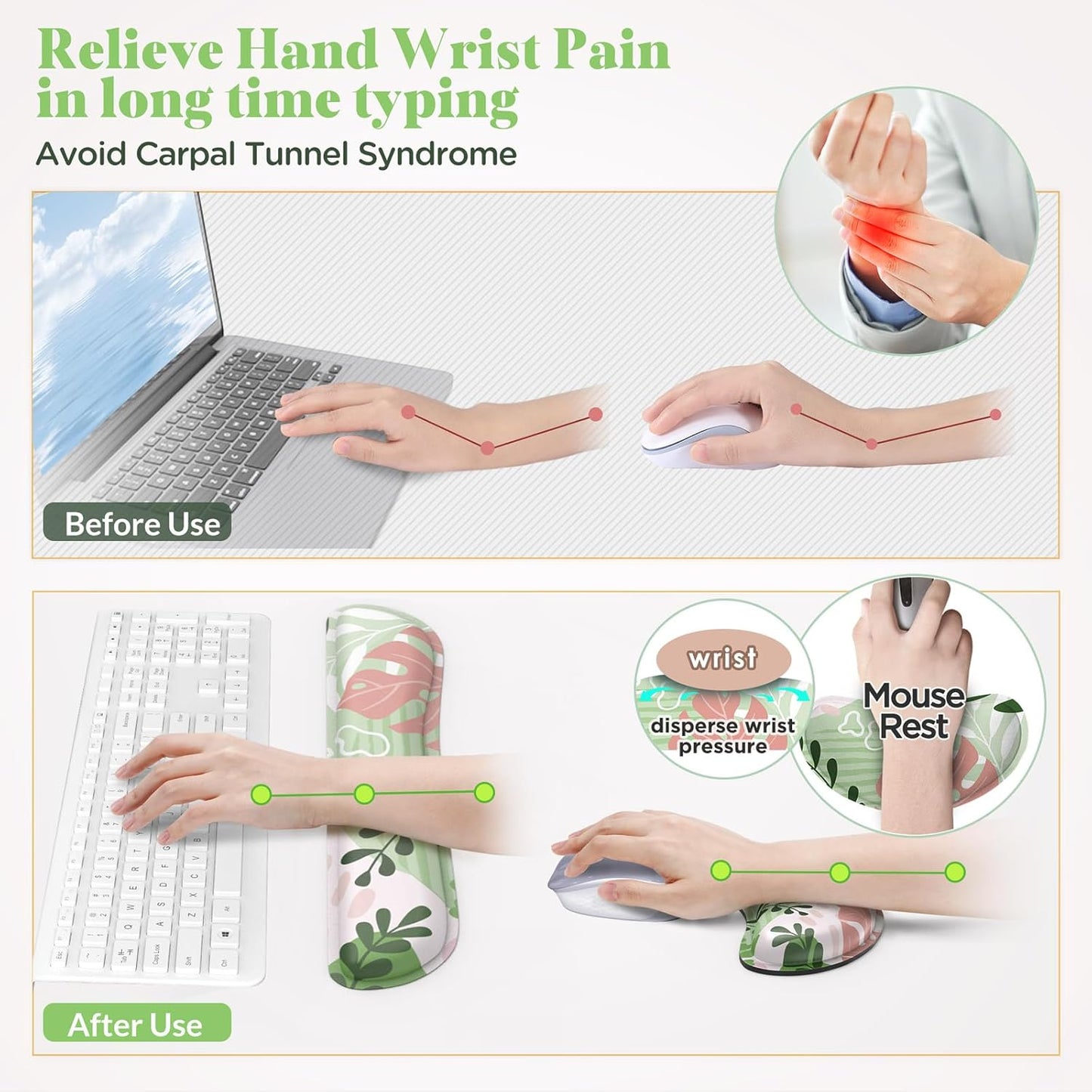 Gimars Upgrade Enlarge Silky and Superfine Fabric Gel Memory Foam Keyboard Wrist Rest Set, Ergonomic Keyboard Mouse Wrist Support for Typing Pain Relief, Comfort for Office, Gaming, Computer