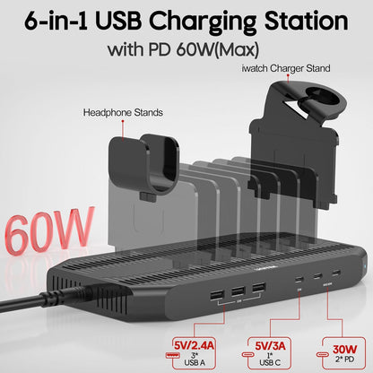Unitek 10-Port Desktop Charging Dock Ultimate Charging Station for Multiple Devices, iPhones & Apple Products High-Speed USB Hub with LED Display for Office, Kitchen Counter, Desk Organizer
