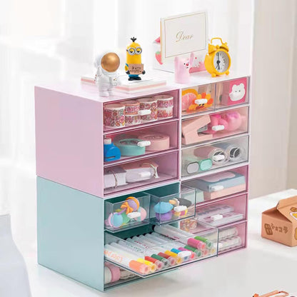 Desk Organizer with Drawer, Office Organizer with 4 Drawers, Desk Storage Box for, Desktop, Dressing table, Office, School, Home, Plastic Box and 4 Acrylic Drawers(White)