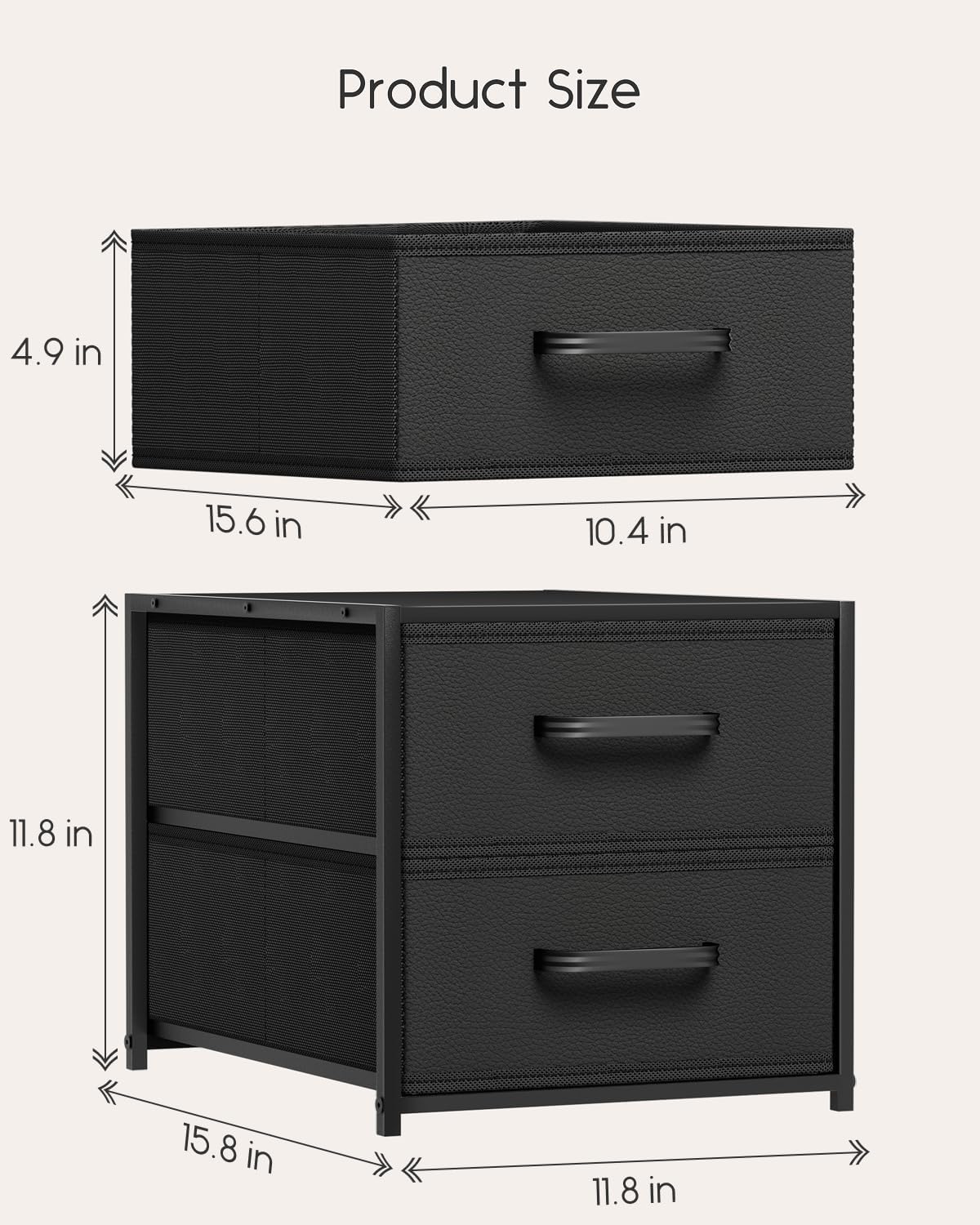 Homsorout Stackable Storage Drawers - 2 Tier Closet Organizer with Metal Handles and Metal Frame, Fabric Dresser with Collapsible Bins for Bedroom, Dorm, Office, White, 2 Pack