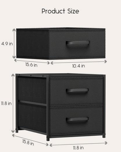 Homsorout Stackable Storage Drawers - 2 Tier Closet Organizer with Metal Handles and Metal Frame, Fabric Dresser with Collapsible Bins for Bedroom, Dorm, Office, White, 2 Pack