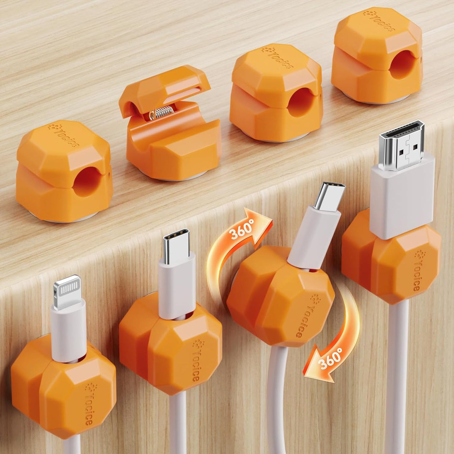 8 Pack Rotatable Cable Clips,Spring Cord Organizer Desk Cable Management Cord Holder Adhesive Phone Charger Cord Clips for Home Office Car Wall Nightstand Accessories White