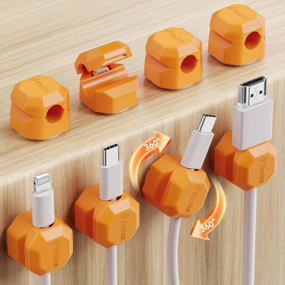 8 Pack Rotatable Cable Clips,Spring Cord Organizer Desk Cable Management Cord Holder Adhesive Phone Charger Cord Clips for Home Office Car Wall Nightstand Accessories White