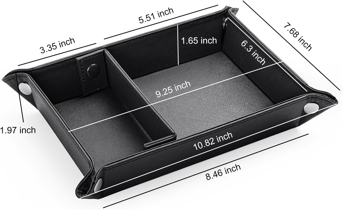BONNY DODO Valet Tray for Men PU Leather Tray Organizer with Partition, Storage Keys, Watch & Practical Storage for Table Nightstand Living Room Bedroom (Dark Brown-Square)