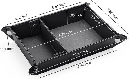 BONNY DODO Valet Tray for Men PU Leather Tray Organizer with Partition, Storage Keys, Watch & Practical Storage for Table Nightstand Living Room Bedroom (Dark Brown-Square)