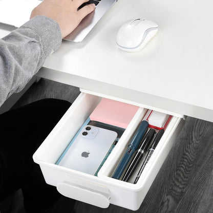Under Desk Drawer Organizer, Self-Adhesive Storage, Office & Home Stationery (Large-White)