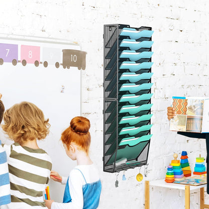 Gawerk 5 Tier Hanging Wall File Organizer, Mesh Mail Paper Orgnization Hanging File Folder Holder for Home Office, Black
