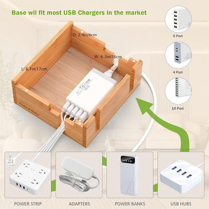 Pezin & Hulin Multi Device Charging Station, with Charger HUB Adapter, All in One Large Dock Organizer with Drawer Storage, Compatible with Phones, Tablets, Earbuds (5 Mixed Cables Included)
