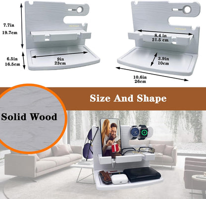 VEIYAILU Gifts for Men Women Dad Husband Boyfriend Wood Phone Docking Station Nightstand Organizer for Men Birthday Gifts (Dark Brown)
