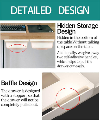 SVNNELP Large Under Desk Table Drawer Storage Organizer A4, Hidden Self-Adhesive Under Desk Pencil Tray Drawer for Office (Clear Black/L)