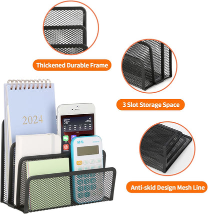 2 Pieces Desk Mail Organizer, Metal Mesh Small File Holders Letter Organizer, Bill/Document/Filing/Folders/Paper Organizer for Desktop (BLACK-2PCS)