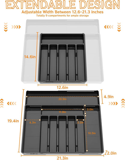 Clear Expandable Silverware Organizers for Kitchen Drawers,Large BPA Free Cutlery Organizer in Drawer,Plastic Utensil Drawer Organizer Suitable as Flatware,Knife,Fork,Spoon,Silverware Holder and Tray