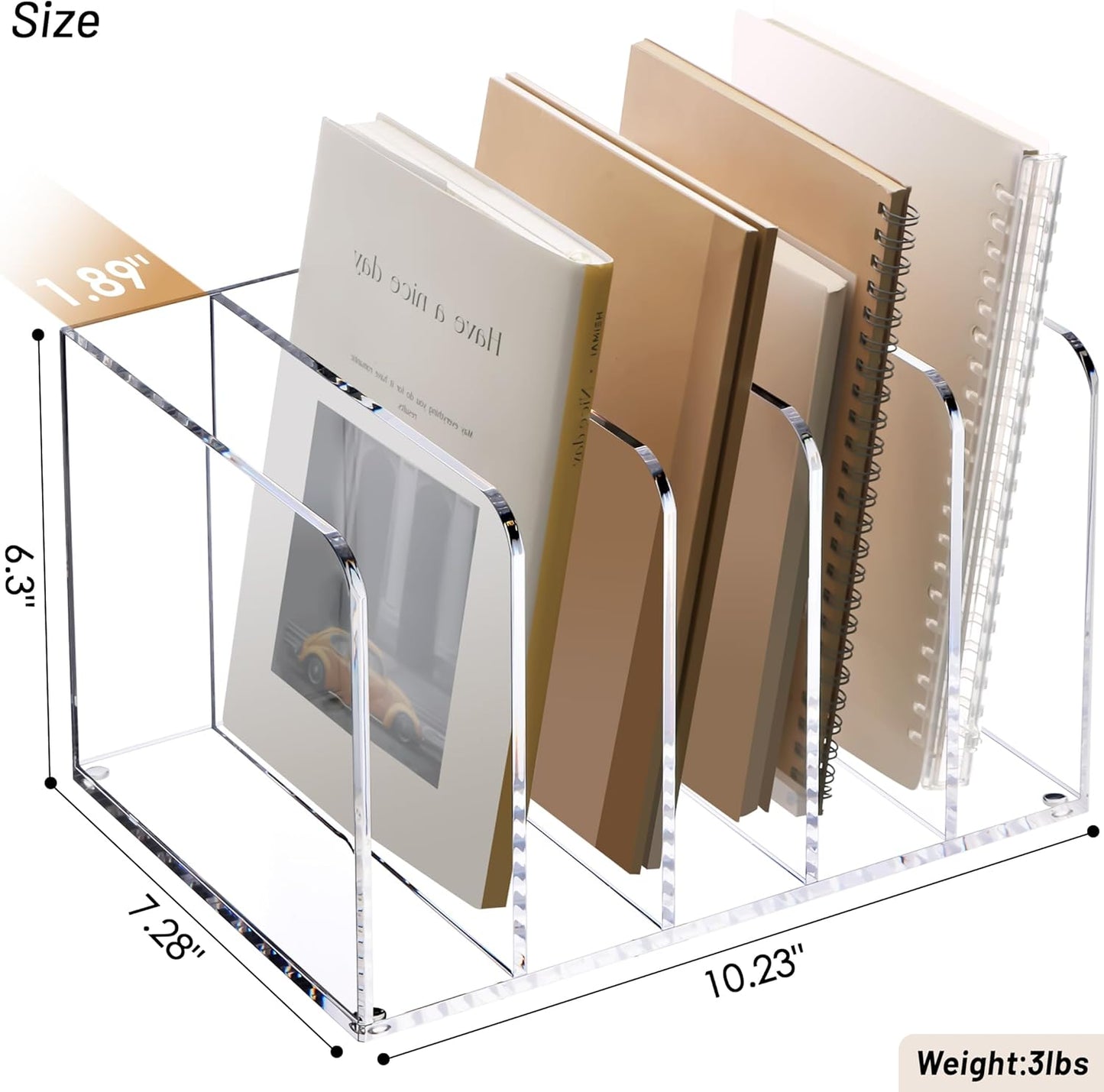 YUXUN Acrylic Magazine Holder,Clear Desk Organizer File Sorter for Notebook,Paper,Envelope,Magazine, Book Storage-Office/Home/Classroom Organization(4 Compartments,B5)
