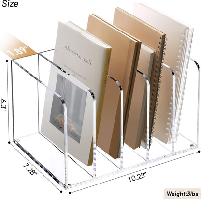 YUXUN Acrylic Magazine Holder,Clear Desk Organizer File Sorter for Notebook,Paper,Envelope,Magazine, Book Storage-Office/Home/Classroom Organization(4 Compartments,B5)