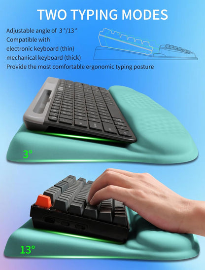 Ergonomic Wave Wrist Rest with Keyboard Stand, Cushioned Palm Rest, Comfortable Integrated Memory Foam for Natural Typing and Relieve Wrist Pain, Dark Night Black