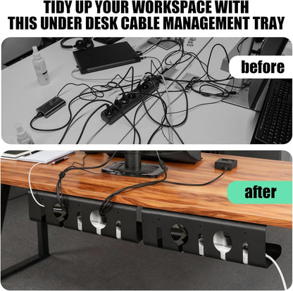Under Desk Cable Management, 2 Pack 17" Cable Tray Organizer, No Drill or Screw Mount, Standing Desk Cable Management, Cord Organizer, White