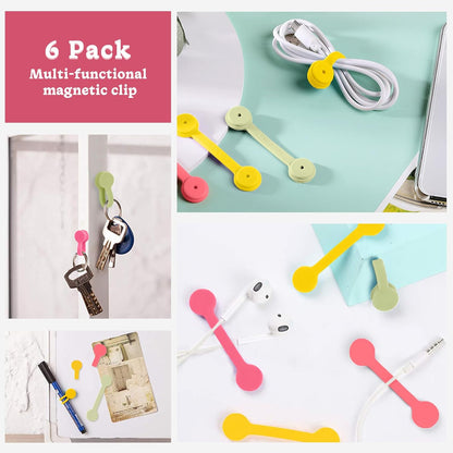 Viaky 6 Packs Magnet Wire Winder Straps, Multi-Colored Noticeboard Fridge Clips Silicone Cable Organizer Reusable Tie Phone Earbuds Bookmark Whiteboard Fridge (Lake Blue, Blue, Gray)