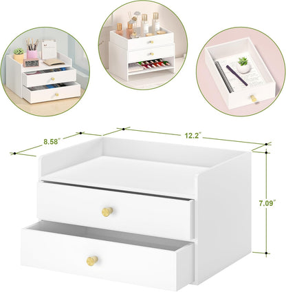 Bamboo Desk Organizer - Stackable, No Assembly Required, Ideal for Office/Home Use - Perfect for Toiletries, Stationery, Accessories. (White, Fence three Desk Organizer)