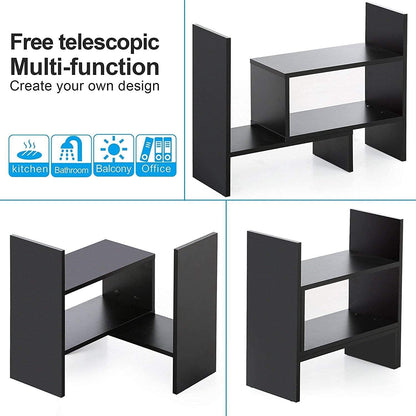 Sorfity Adjustable Desktop Bookshelf, Desk Organizer Display Shelf Counter Top Bookcase Free Style Display Shelf Rack Office Supplies Storage Shelf Book Multipurpose Bookshelf for Office Kitchen