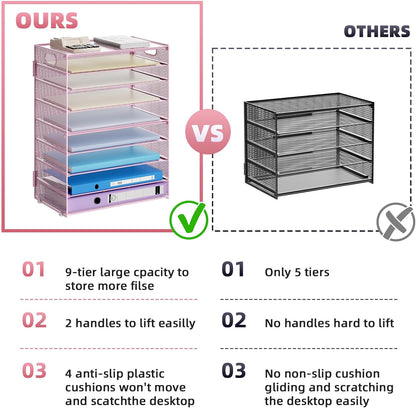 Marbrasse 6 Tier Paper Organizer Letter Tray - Mesh Desk File Organizer with Handle, Paper Sorter Organizer for Letter/A4 Office File Folder Holder - Black