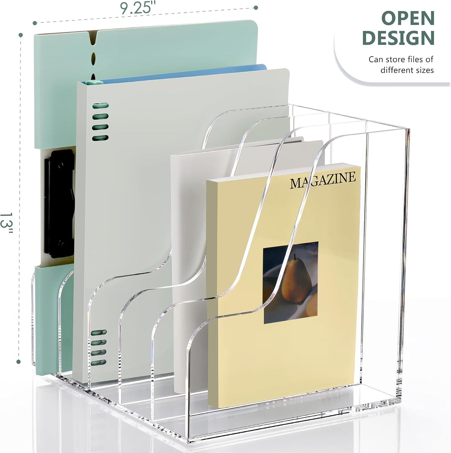 SANRUI Acrylic Magazine Holder Desk Organizer Workspace Sorters，Clear Bookend File Sorter Holder，Folder Rack, Office Accessories Organization Storage with 3 Vertical Compartments