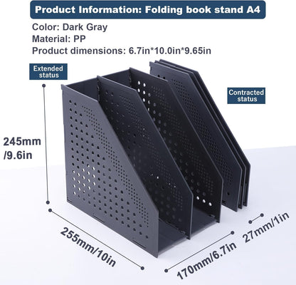 FRETONBA Collapsible Magazine File Holder with 2 Vertical Compartments Foldable Binder Holder for Desk Binder Storage Organizer Plastic Magazine Holders for Shelf, Dark Gray