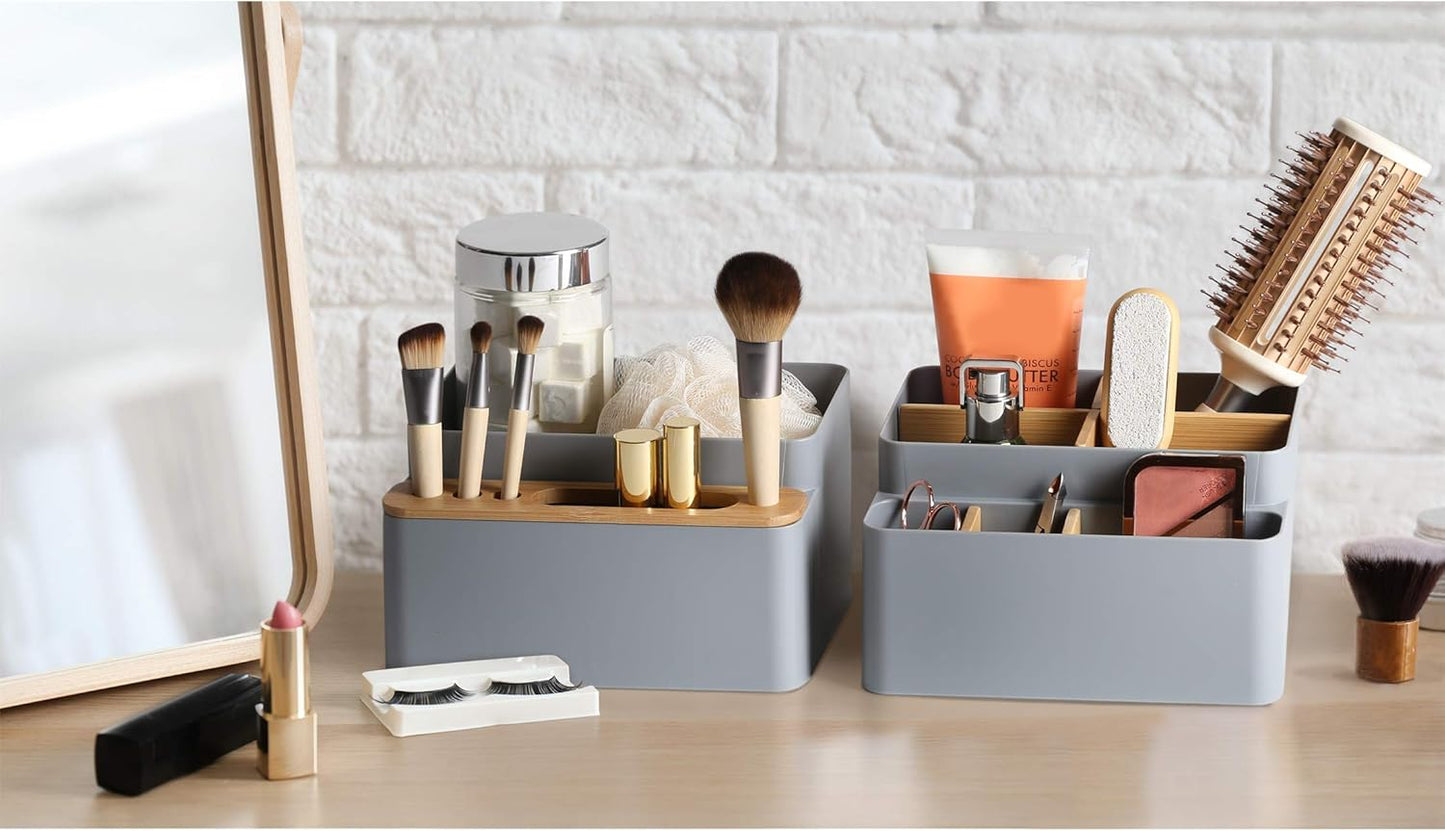Seville Classics Bamboo Premium Organizer Storage Bins for Kitchen Silverware, Pantry, Closet, Office Desk, Pens, Utensils, Makeup, K Cup, Bamboo, Bag Holder Bin Set (4 Piece)