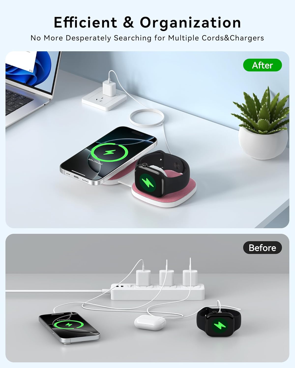 Charging Station for Apple Multiple Devices：2 in 1 Foldable Wireless Charger for Magnetic Wireless Charger Station Travel Charging Pad for Apple iPhone 17 16 15 14 13 12 Series& Apple Watch& Airpods