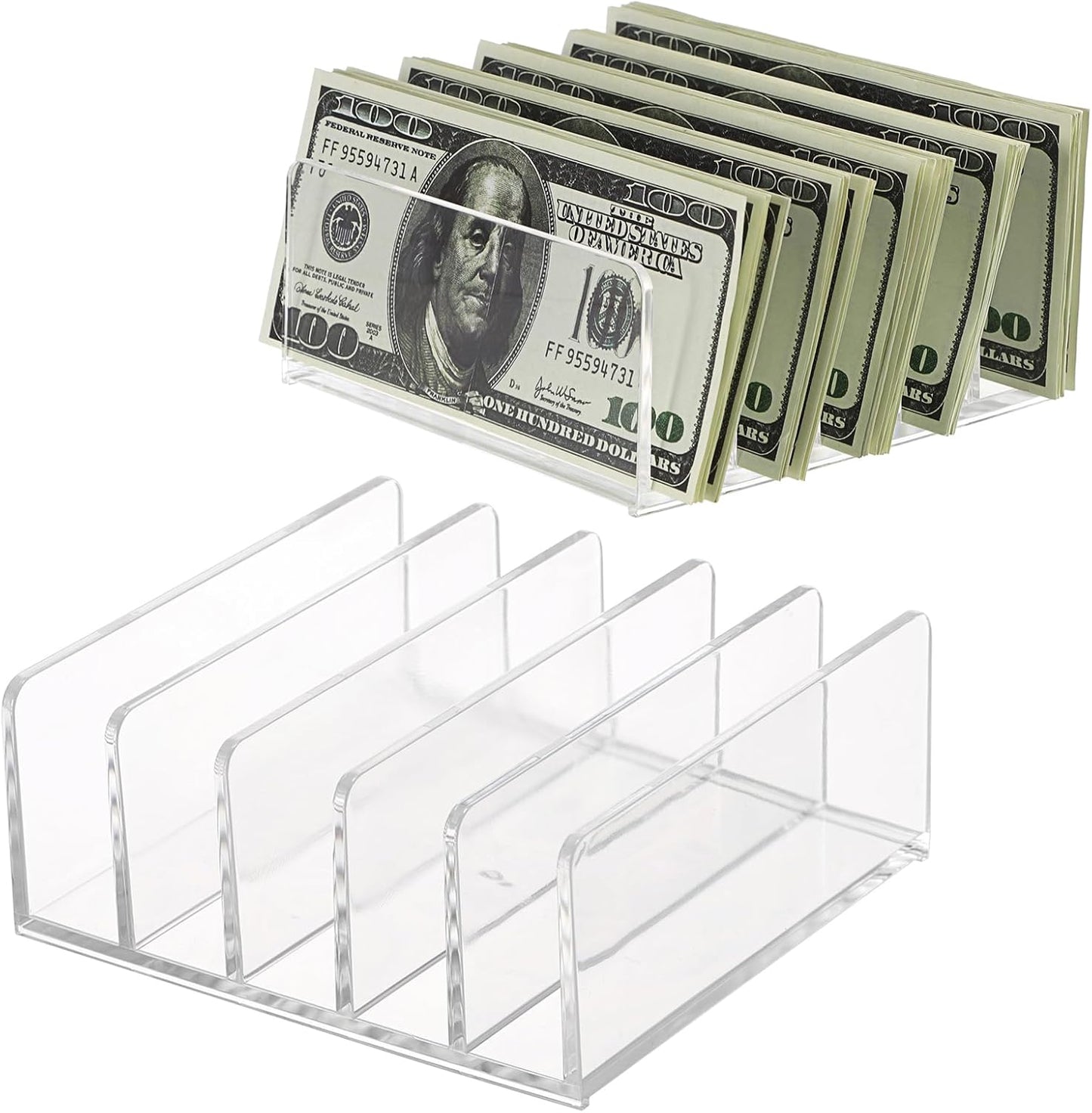 Hipiwe 2-Pack Acrylic File Organizer for Sorting Mail - 5 Slots Letter Sorter Clear Desktop Bill Divider Holder for Paper Envelope Document Book Cash Money Eyeshadow Makeup Palette