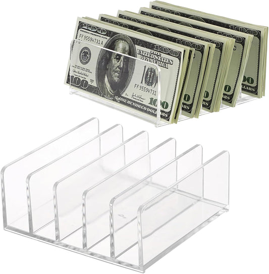Hipiwe 2-Pack Acrylic File Organizer for Sorting Mail - 5 Slots Letter Sorter Clear Desktop Bill Divider Holder for Paper Envelope Document Book Cash Money Eyeshadow Makeup Palette