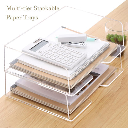 HeZone Paper Organizer Letter Tray, Clear Acrylic Paper Tray, School Teacher Office Supplies Organization, Stackable Desk File Organizer, Classroom Decor and Accessories-2 Pack…