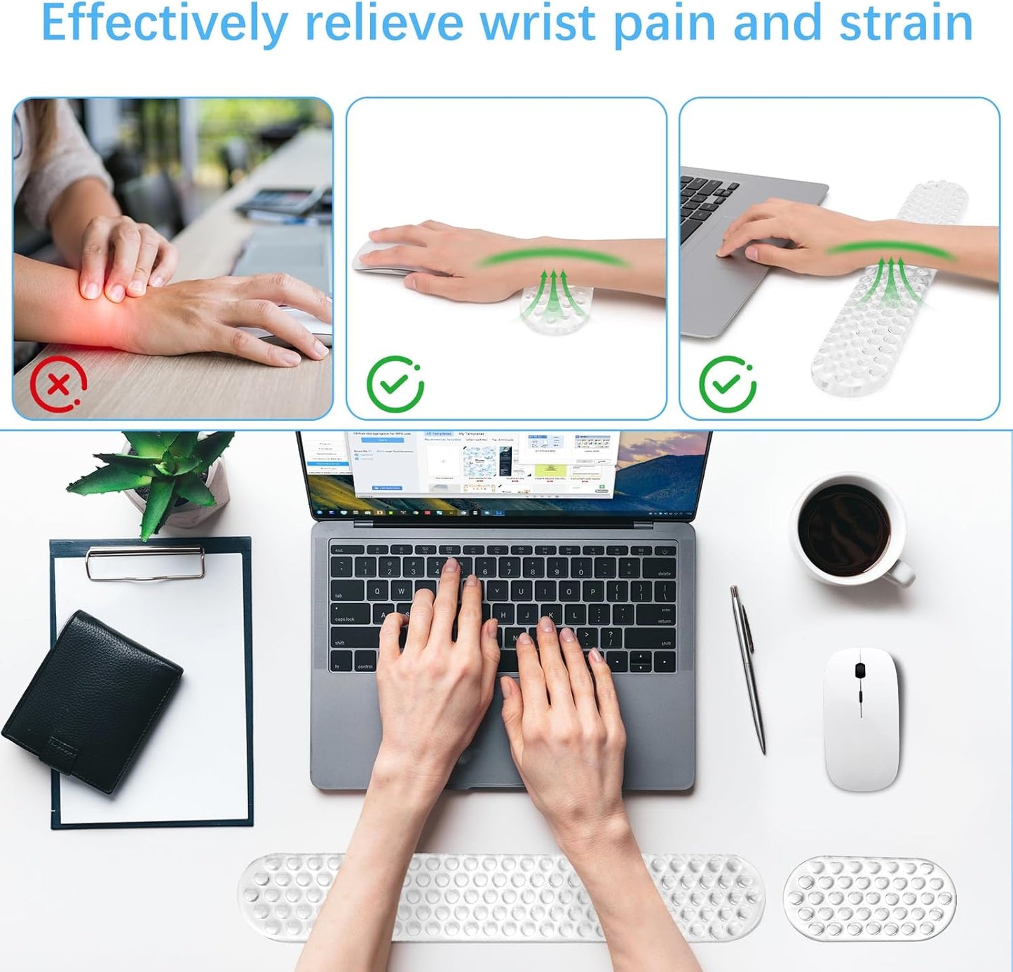 MEGREZ Clear Gel Wrist Rest for Keyboard and Mouse, Cute Crystal Gel WristRest, Ergonomic Wrist Rest Set, Cloud Wrist Rest Keyboard, Pink