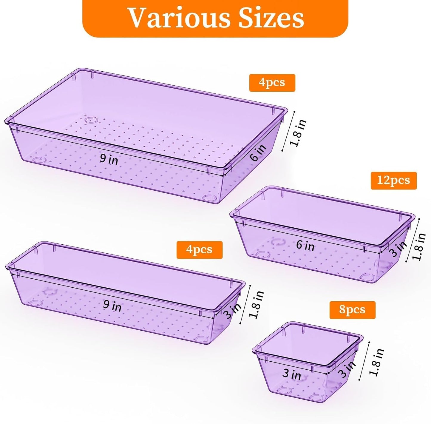 StorMiracle 32 PCS Clear Plastic Drawer Organizer Set, 4-Size vanity organizer Trays and Storage Bins for Makeup, Jewelry and Gadgets in Bedroom, Bathroom and Office, Clear
