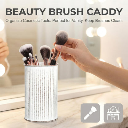 Metal Pen Holder with Vertical Groove Design, Multipurpose Desk Organizer Cup for Pens, Makeup Brushes, Utensils, Straws & Small Vase, Solid Black