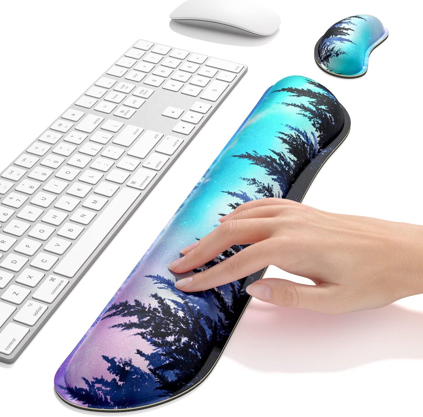 Dapesuom Enlarge Keyboard Wrist Rest, Memory Foam Wrist Cushion for Desk Mats Support, Cute Pain Relief Keyboard Mouse Pad Rests Set with Non-Slip Base for Gaming Laptop Office Computer, Green Leaf
