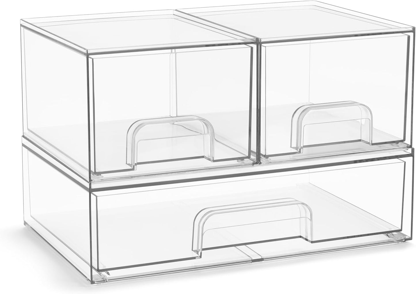 Sorbus Acrylic Storage Containers - 2 Pack, Stackable Storage Bins Set for Bathroom Organization - Clear Acrylic Drawer Organizers - Makeup Case Pull-Out Drawers (7.6’’ Tall)