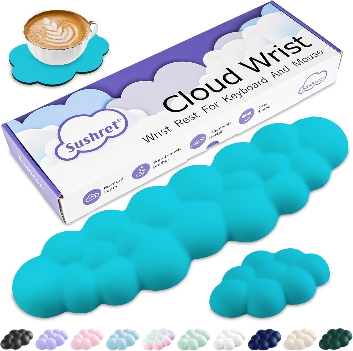 Sushret Cloud Wrist Rest Keyboard, Cloud Keyboard Wrist Pad Set with PU Leather Memory Foam, Cute Arm Rest for Palm Support, PC/Gaming Desk Accessories/Office Setup/Computer Hand Cushion - White