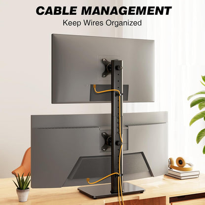Single Monitor Stand VESA Mount for 13-32 Inch Screens, Free-Standing Monitor Riser with Swivel Tilt Rotation Height Adjustable, Universal Desk Stand up to 44lbs, VESA 75x75, 100x100mm
