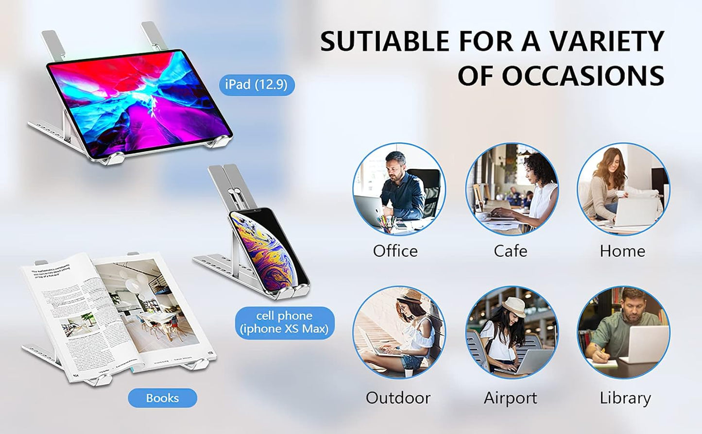 Laptop Stand, Adjustable Aluminum Foldable Portable Holder, Upgrade Whole Anti-Slip Silicone Pad, Laptop Riser for Desk Compatible with MacBook Air Pro/iPad, Lenovo and More 10-15.6” Tablets