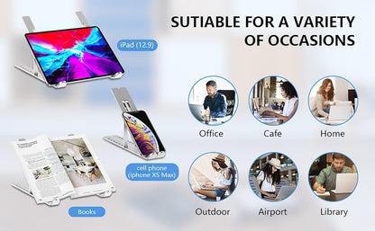 Laptop Stand, Adjustable Aluminum Foldable Portable Holder, Upgrade Whole Anti-Slip Silicone Pad, Laptop Riser for Desk Compatible with MacBook Air Pro/iPad, Lenovo and More 10-15.6” Tablets