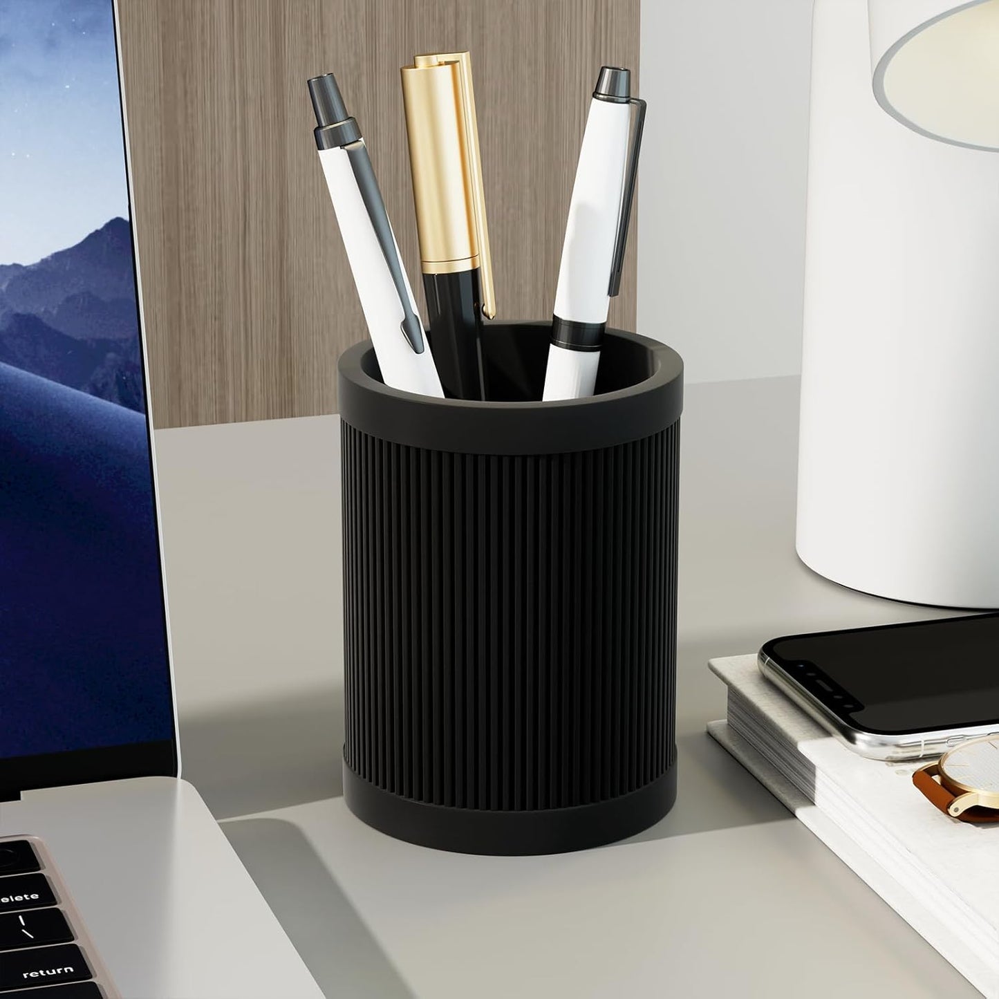HighHerz Aesthetic Pen Holder For Desk, Modern Silicone Pencil Holder, Stylish Office Desk Decor, Made of 5 mm Thickened Premium Silicone, Office Desk Organizer And Accessories (White)