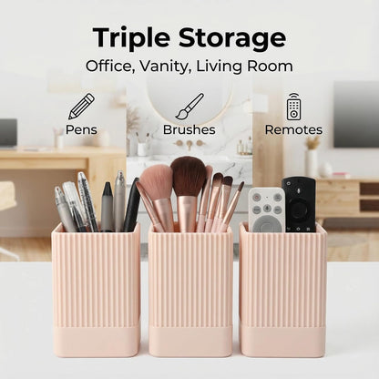3 Pack Aesthetic Pen Holder for Desk-Sturdy Plastic Pencil Holder - Stylish Makeup Brushes Cup for Women Girls - Cute and Functional Desk Organizer for Office Supplies - Modern Office Decor Pen Cup