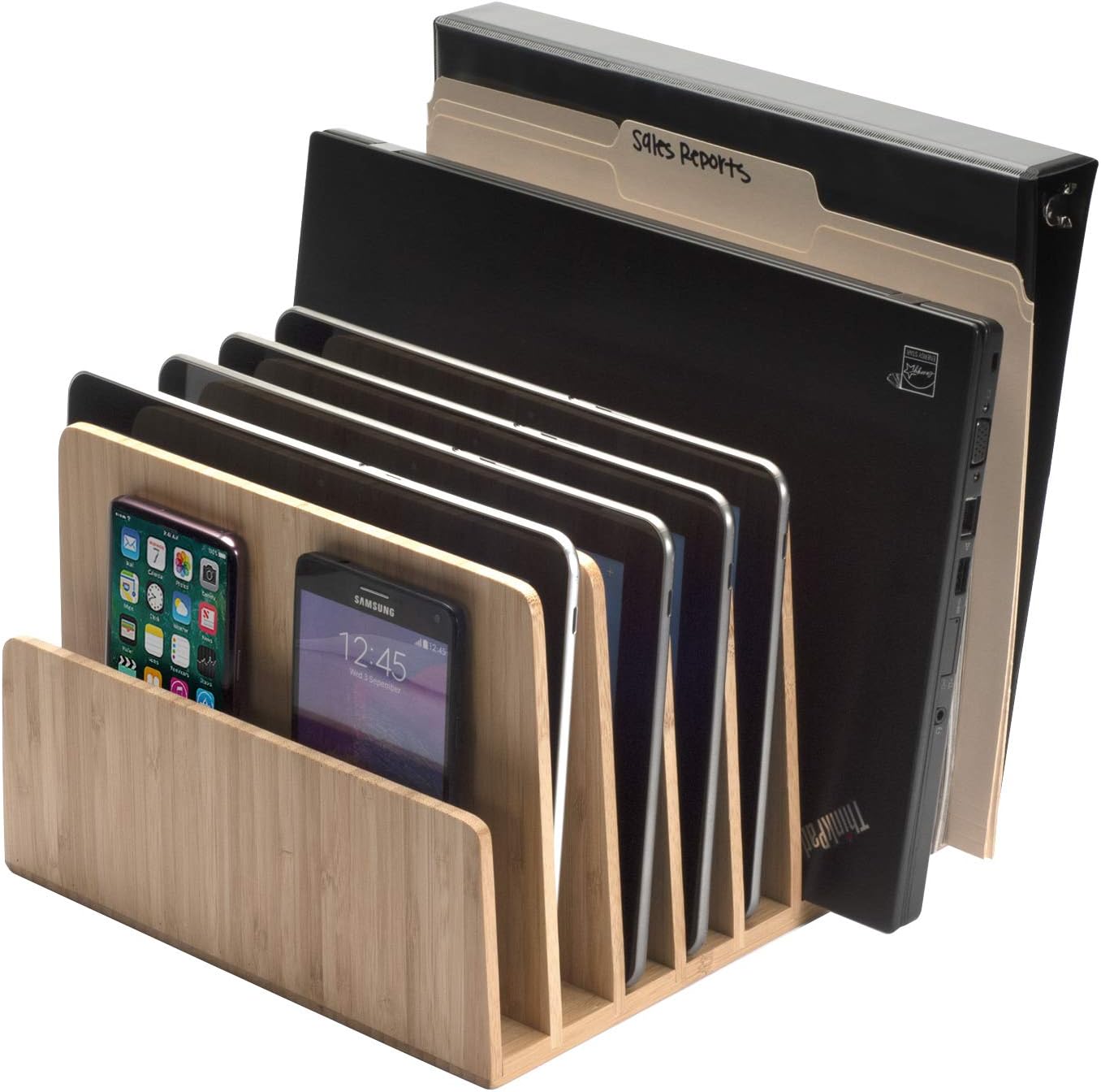 MobileVision Bamboo Multi Device Organizer for Smartphones, Tablets and Laptops, 5 Slots
