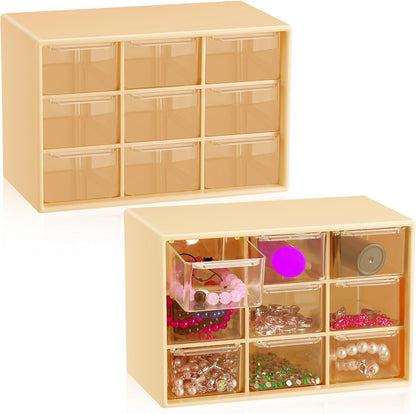 Wenqik 2 Pcs Mini Storage Drawers Teacher Toolbox Organizer with 9 Clear Drawers Small Plastic Desktop Teacher Desk Craft Organizer for Classroom Office 7" x 3. 9" x 4. 7"(Green)
