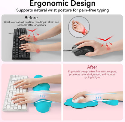 Sushret Cloud Wrist Rest for Computer Keyboard, 4-in-1 Memory Foam Leather Cloud Keyboard Wrist Rest and Mouse Pad Set with Ergonomic Support for Arm and Palm Cushion, Gaming/Work Setup, Rainbow