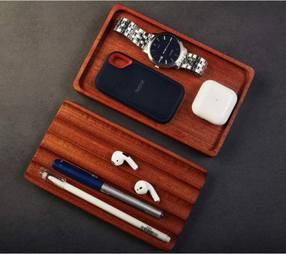 Set of 2 Wooden Trays – Pen Tray, Valet Tray, Desk Organizer, Fountain Pen Holder, EDC Tray for Phone, Jewelry, Cologne & Keys.