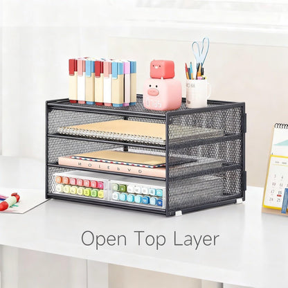 Lavatino 3-Tier Letter Tray Desk Paper Organizer – Black Mesh Metal File Tray Organizer for Desk, Office Supplies & Home Organization | Fits A4/Letter Paper, Mail, Magazines and Office Accessories